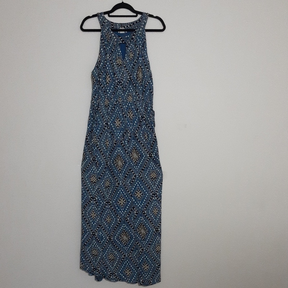 Lucky brand maxi dress women 1X Geometric print blue casual vacation y2k retro